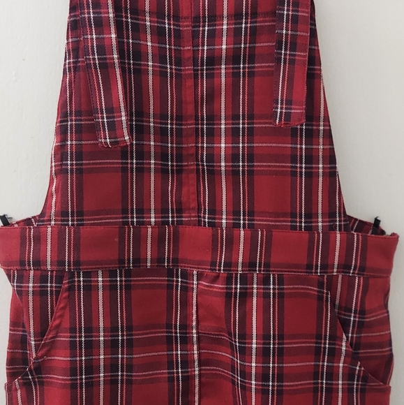 Forever 21 Red Plaid Coverall Mini Dress with Buckle Straps - Picture 3 of 5